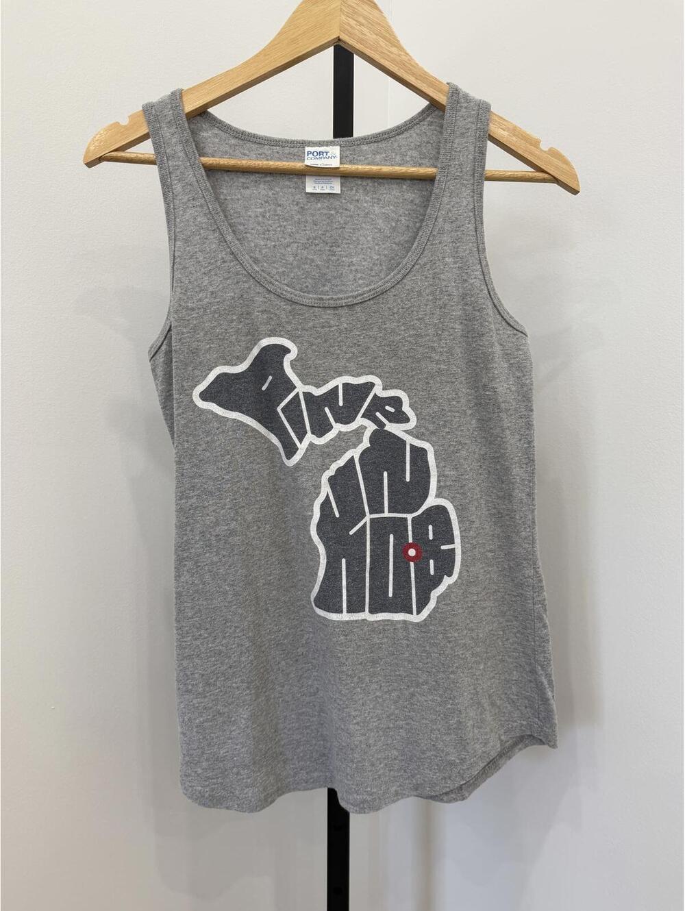 Pine Knob Port & Company Gray Sleeveless Tank Top with Michigan Graphic